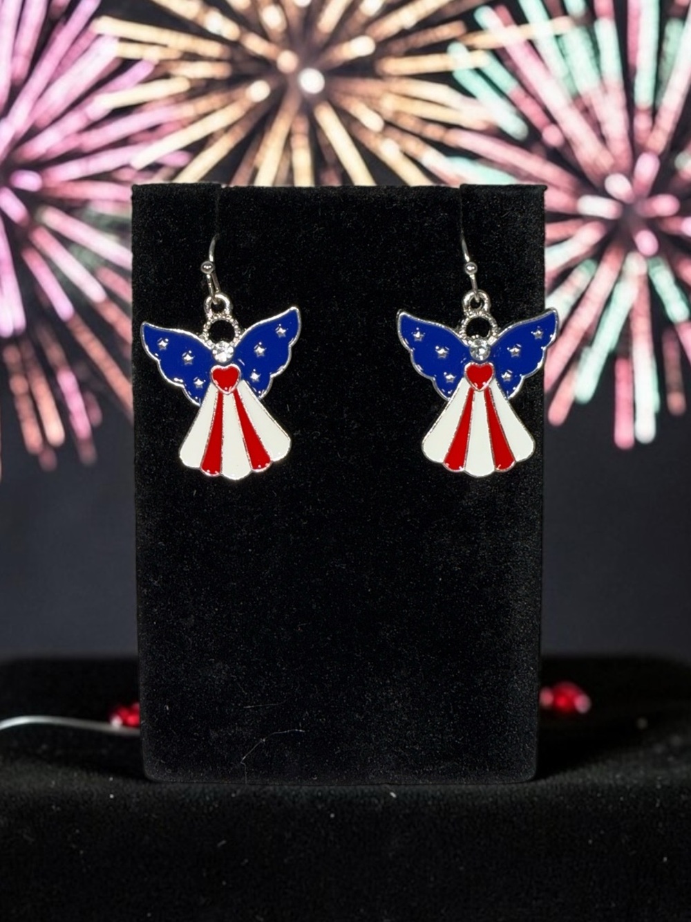 Patriotic Angel Dangle Earrings - Red, White & Blue